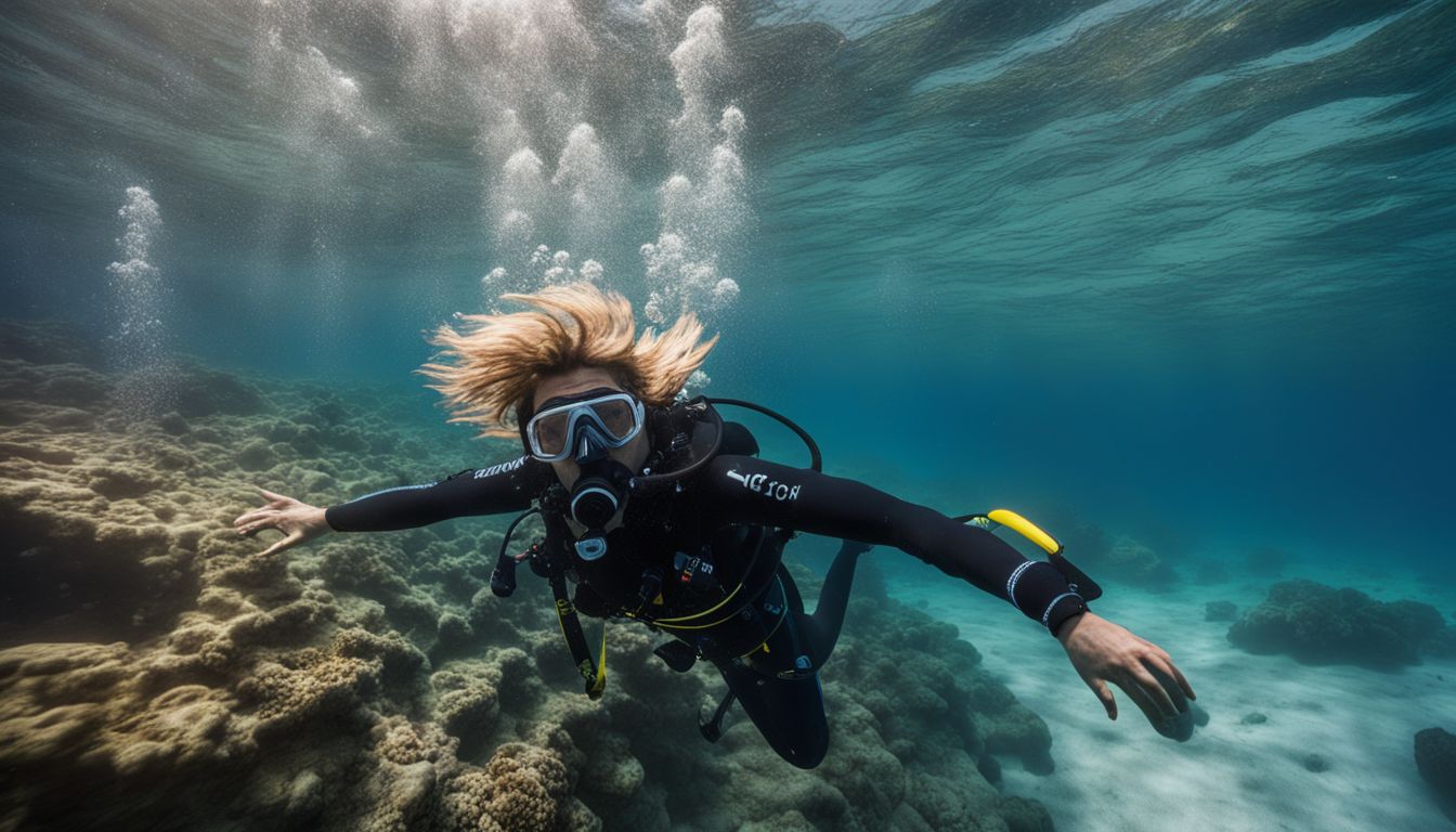 A photo of Herbert Nitsch diving into the depths of the ocean, showcasing the vast and awe-inspiring underwater world. A photo of Herbert Nitsch diving into the depths of the ocean, showcasing the vast and awe-inspiring underwater world.