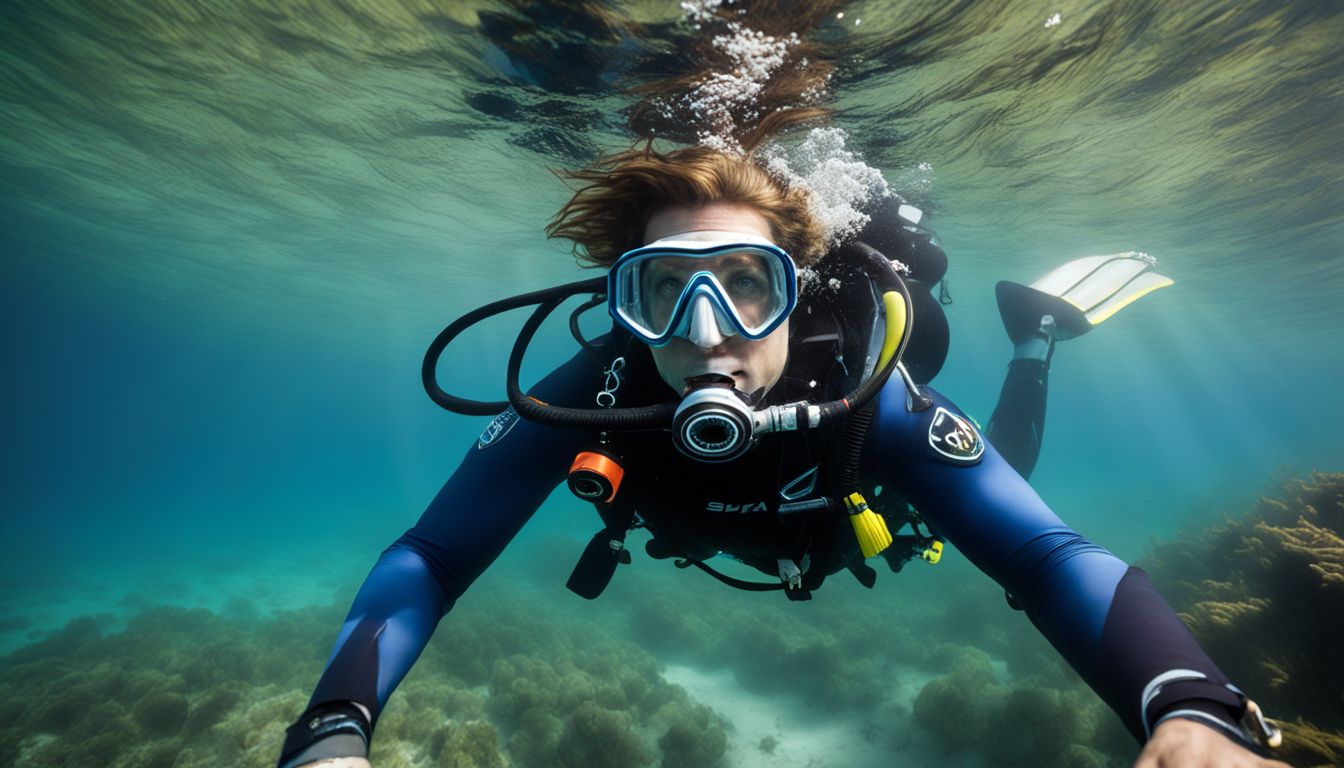 A scuba diver exploring clear blue underwater landscapes, featuring a variety of faces, hairstyles, and outfits. A scuba diver exploring clear blue underwater landscapes, featuring a variety of faces, hairstyles, and outfits.